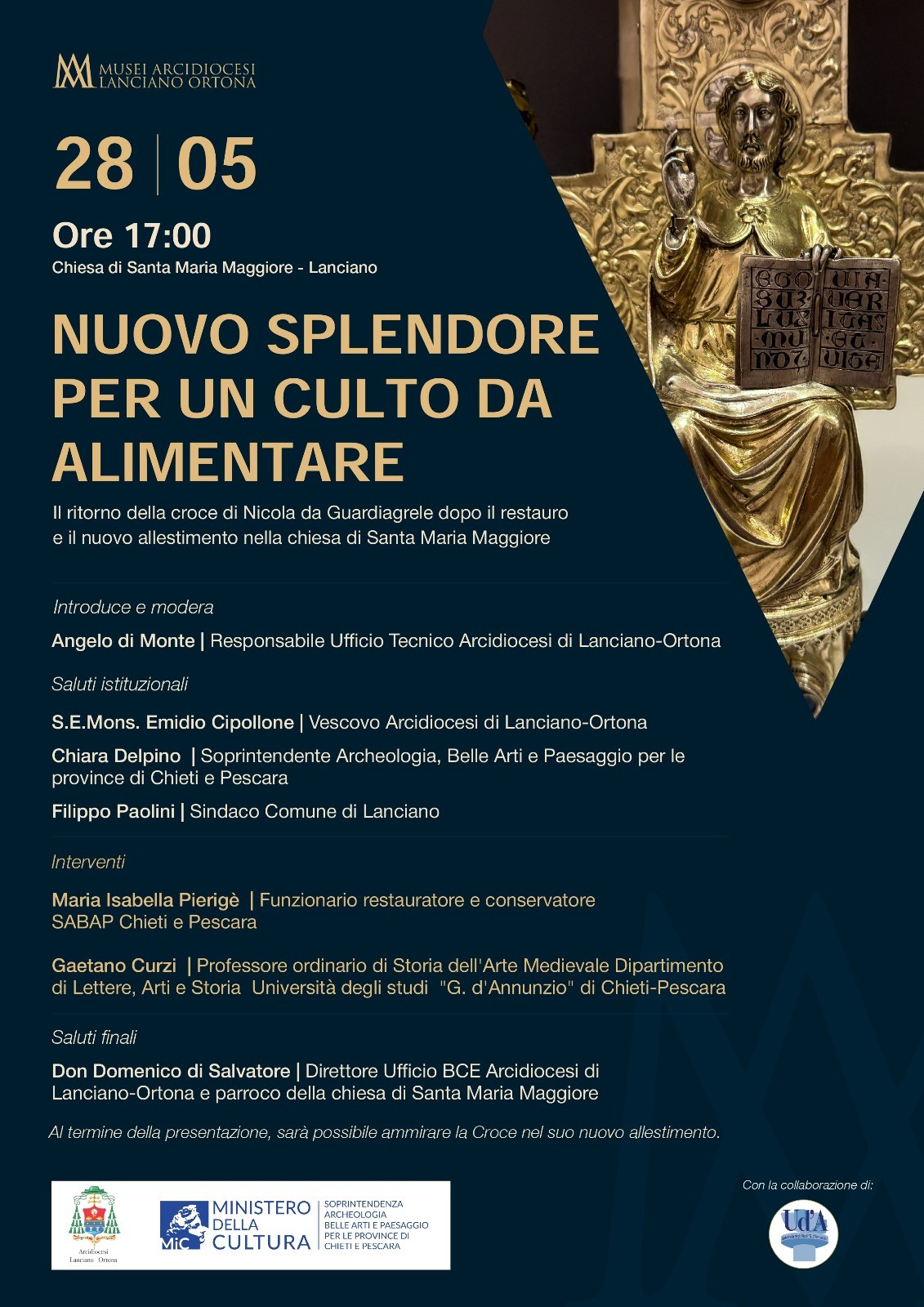 LANCIANO (CH) | LA CROCE DI NICOLA DA GUARDIAGRELE TORNA NELLA CHIESA DI SANTA MARIA MAGGIORE